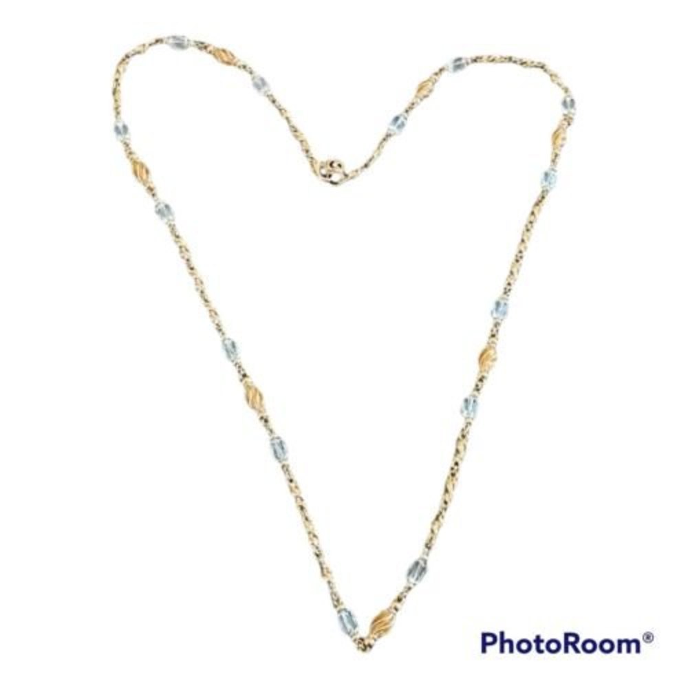 St. John Vintage 1990 Gold Plated Station Necklace Swarovski Crystal Long